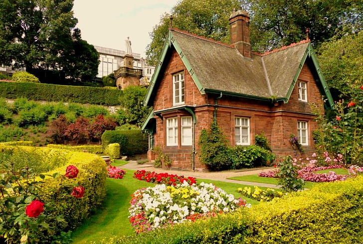 cottage-garden-brown-and-green-house-wallpaper-preview